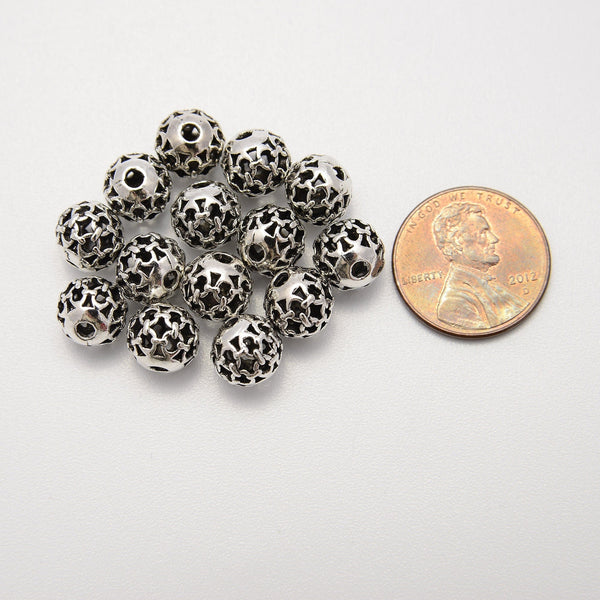 8mm Silver Hollow Interlocked Pattern Round Beads, Spacer Beads, Rondelle Beads, Bead Accessories Jewelry Making DIY Bracelets Necklaces