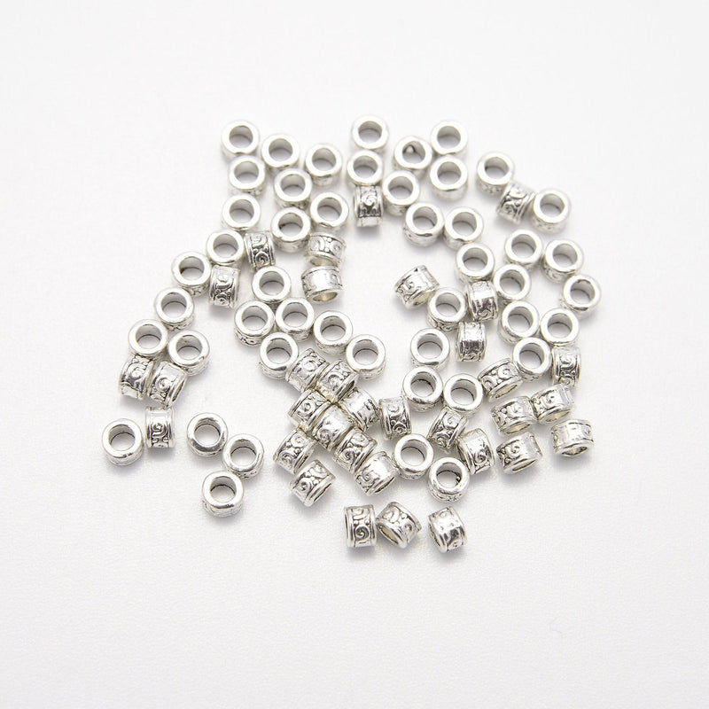 4mm Silver Tibetan Tube Beads, Spacer Beads, Rondelle Bead Accents, Bead Accessories Jewelry Making DIY Bracelets Necklaces