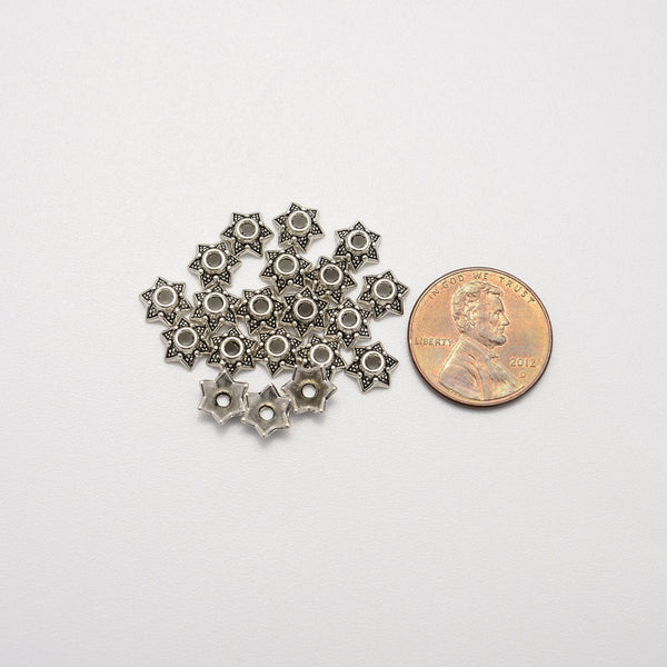 8mm Silver 6 Pointed Star Cap Beads, Spacer Beads, Rondelle Bead Accents, Bead Accessories Jewelry Making DIY Bracelets Necklaces