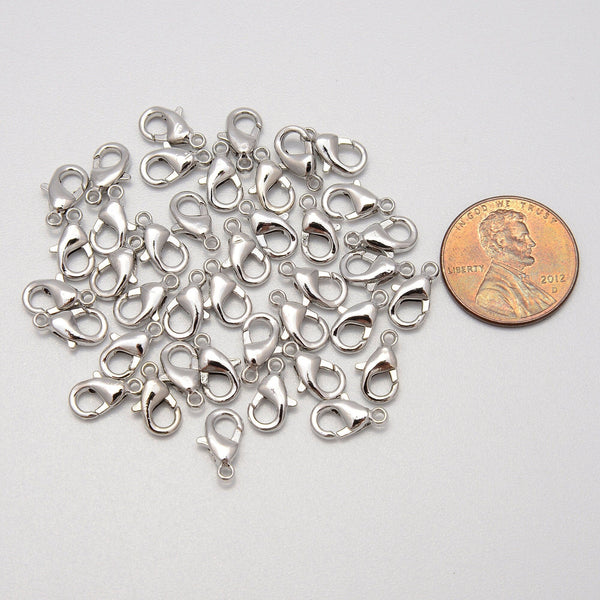 10mm-14mm Silver Lobster Clasp Clip for Chains, Spacer Beads, Rondelle Bead Accents, Bead Accessories Jewelry Making DIY Bracelets Necklaces