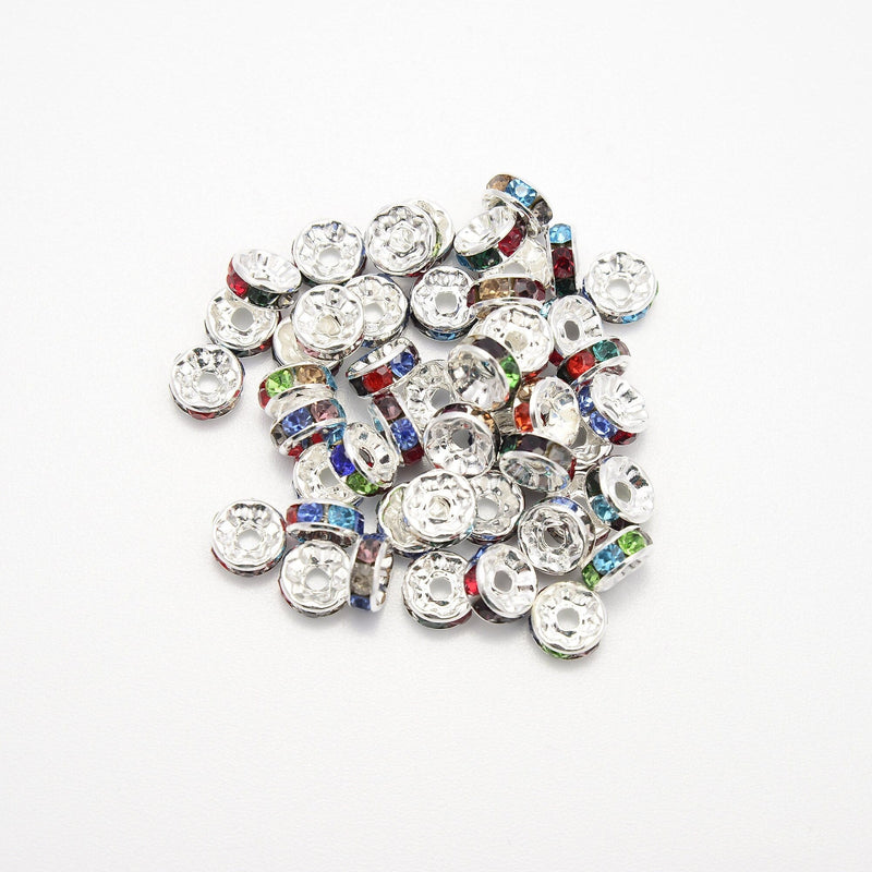 7mm Silver Plated Colorful Crystal Rhinestones Rondelle Beads, Spacer Beads, Bead Accessories Jewelry Making DIY Bracelets Necklaces