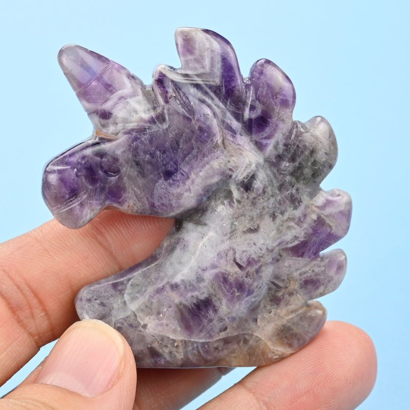 Carved Unicorn Figurine, 2 inches Natural Amethyst Unicorn Gemstone, Unicorn Crystal Decor, Amethyst.