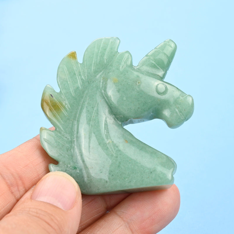 Carved Unicorn Figurine, 2 inches Natural Green Aventurine Unicorn Gemstone, Unicorn Crystal Decor, Green Aventurine.