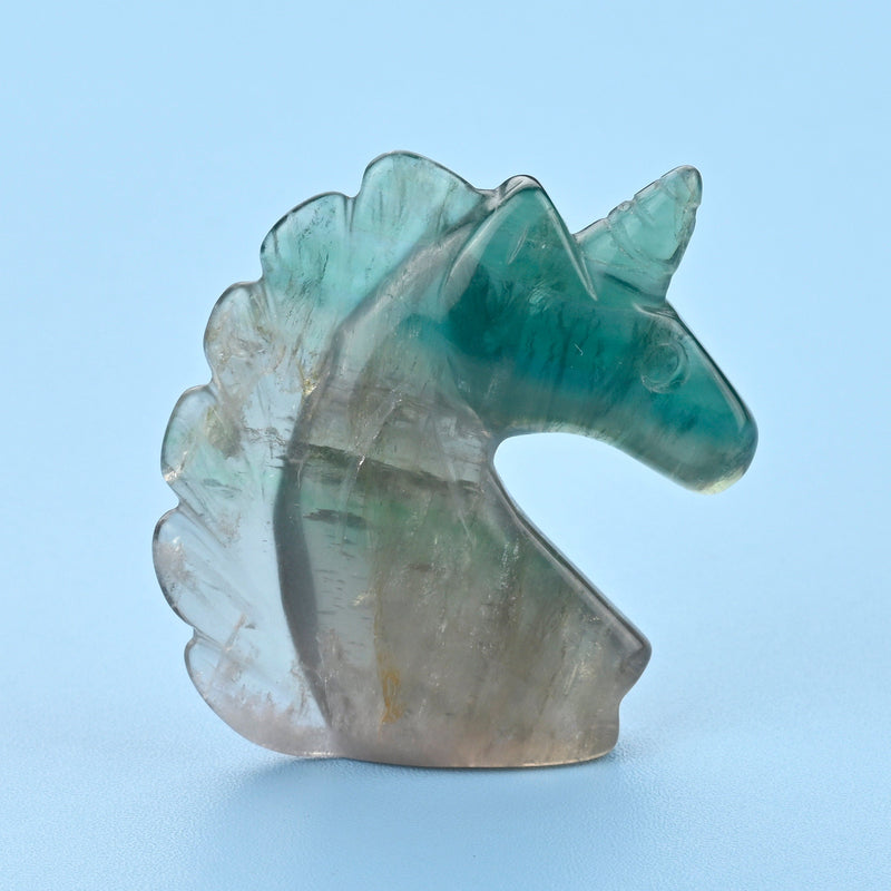 Carved Unicorn Figurine, 2 inches Natural Fluorite Unicorn Gemstone, Unicorn Crystal Decor, Fluorite.