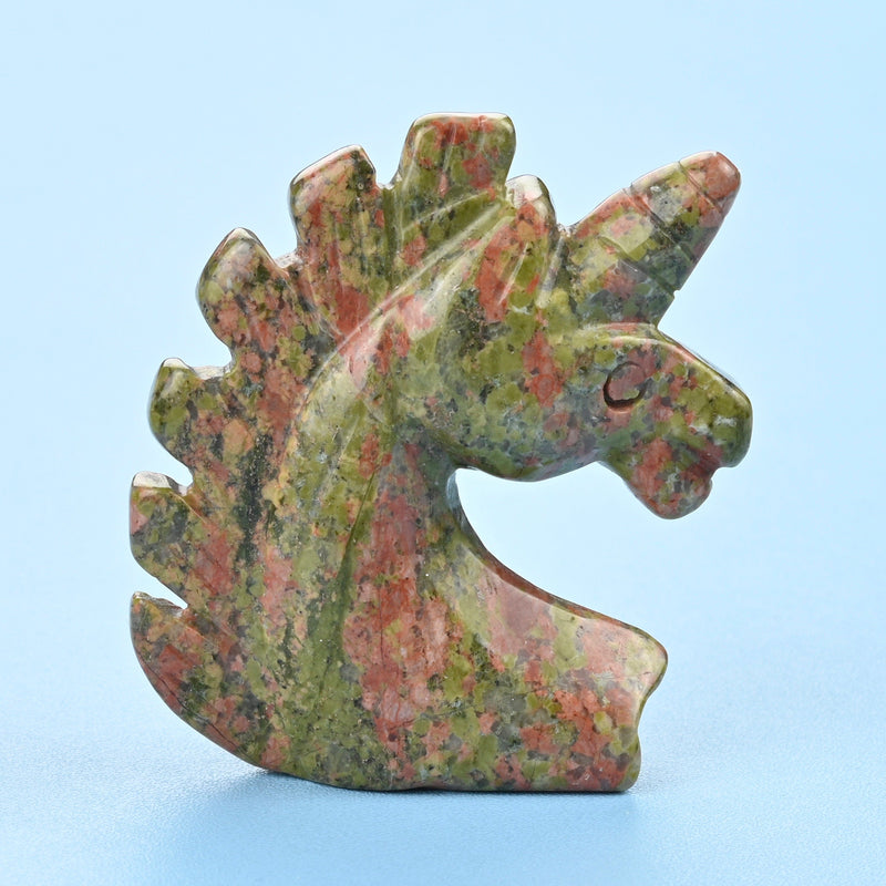 Carved Unicorn Figurine, 2 inches Unakite Unicorn Gemstone, Unicorn Crystal Decor, Unakite Jasper.