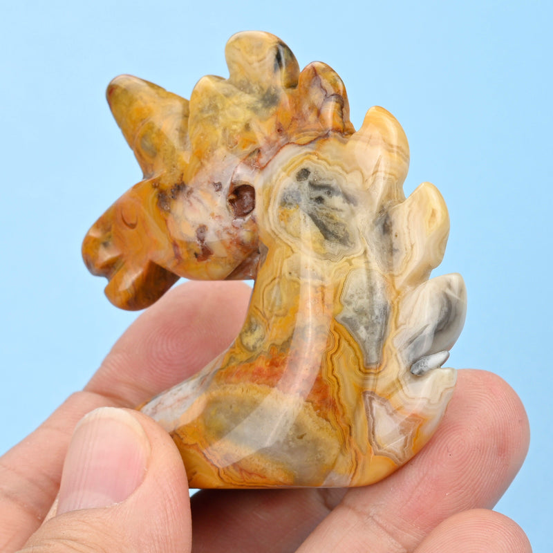 Carved Unicorn Figurine, 2 inches Natural Crazy Agate Unicorn Gemstone, Unicorn Crystal Decor, Crazy Agate.