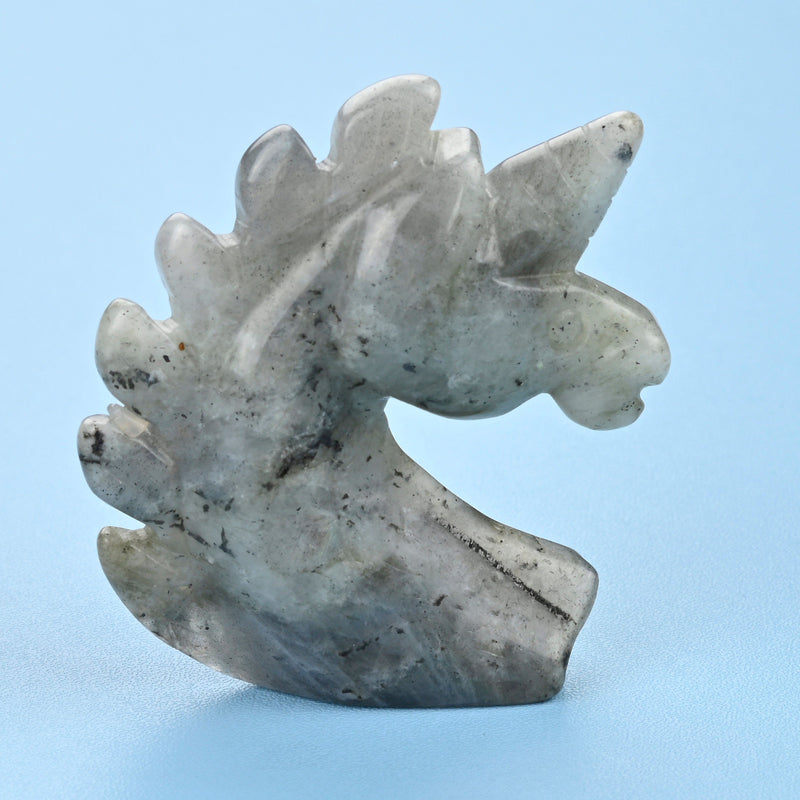 Carved Unicorn Figurine, 2 inches Natural White Labradorite Unicorn Gemstone, Unicorn Crystal Decor, White Labradorite.