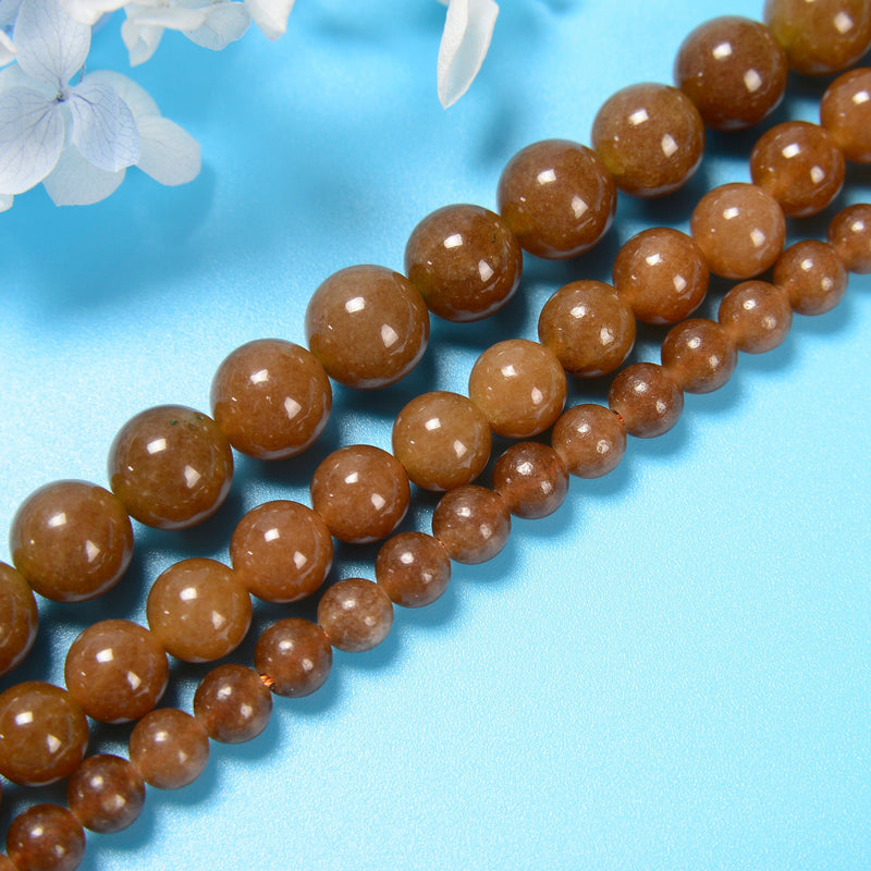 Caramel Color Dyed Jade / Brown Caramel Dyed Jade Smooth Round Loose Beads 6mm-10mm - 15" Strand