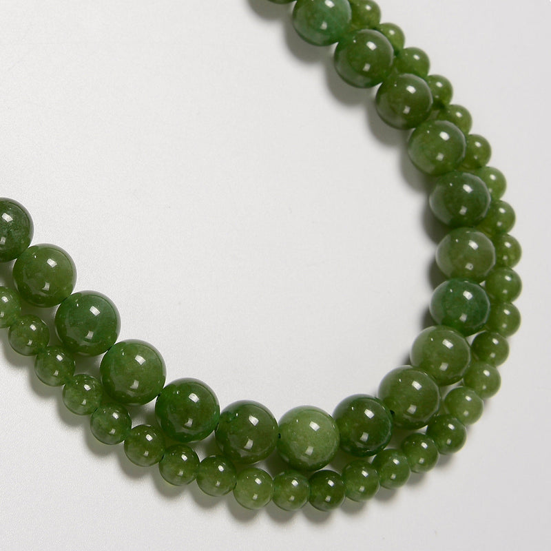 Green Hetian Dyed Jade Smooth Round Loose Beads 6mm-10mm - 15" Strand