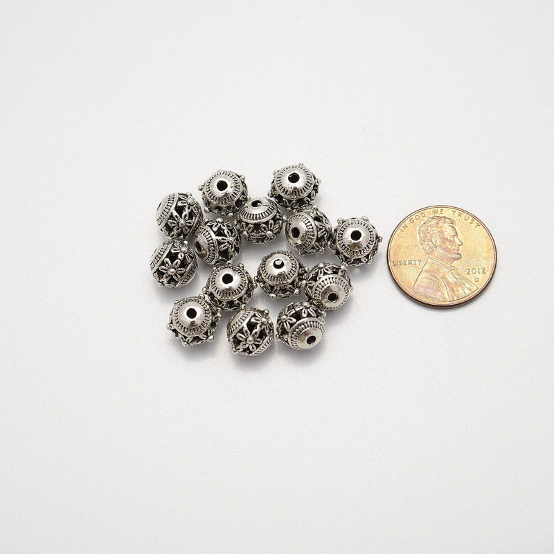 7.5mm Silver Hollow Daisy Flower Round Beads, Spacer Beads, Rondelle Bead Accents, Bead Accessories Jewelry Making DIY Bracelets Necklaces
