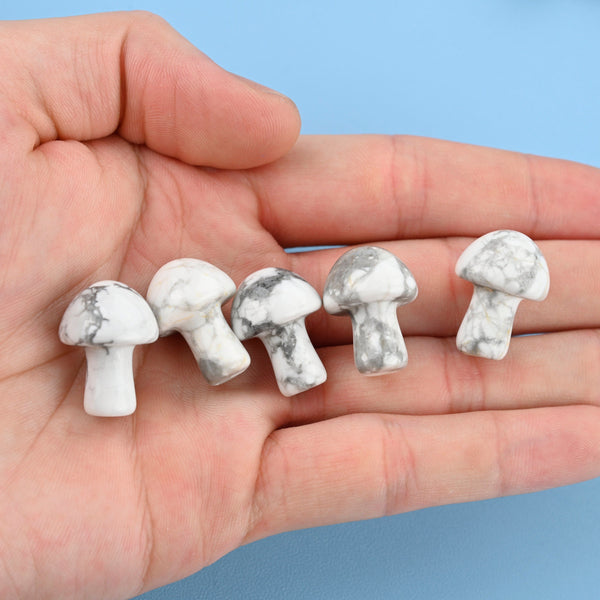 Carved Howlite Mushroom Crystal Gemstone Figurine, 20mm.