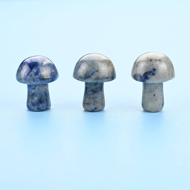 Carved Mushroom Crystal Figurine, 20mm Natural Sodalite Mushroom Gemstone, Crystal Decor, Sodalite.