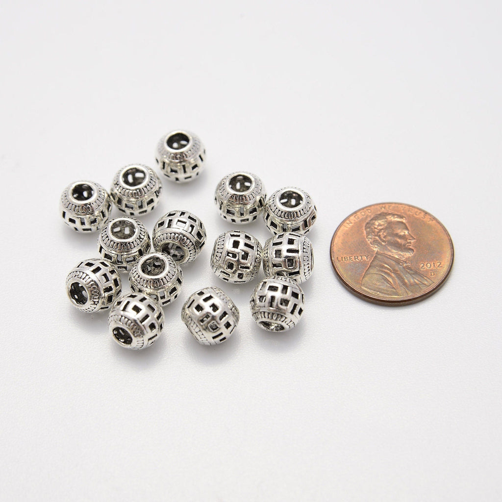 10pc rondelle beads 7mm, silver heishi beads, spacer beads silver, silver  rondelle, metal spacer beads, metal large hole beads, bead spacers