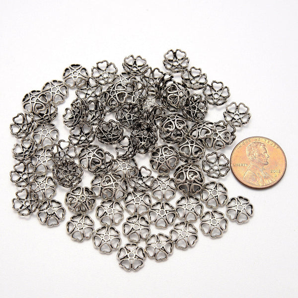9mm Silver See-Through 5 Hearts Cap Beads, Spacer Beads, Rondelle Bead Accents, Bead Accessories Jewelry Making DIY Bracelets Necklaces