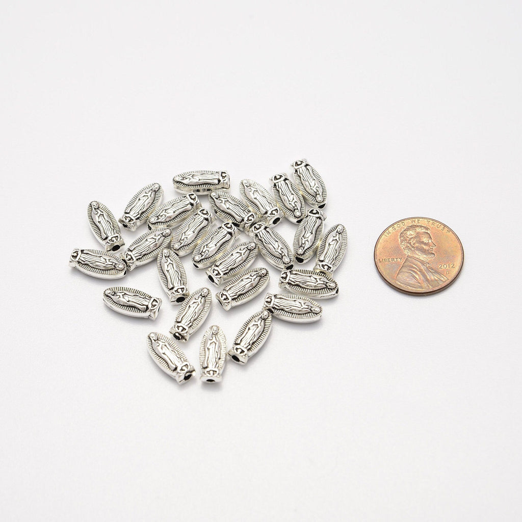 12mm Silver Virgin Mary Beads, Spacer Beads, Rondelle Bead Accents