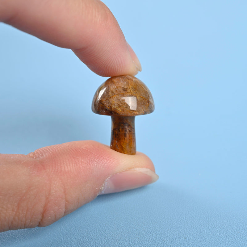 Carved Mushroom Crystal Figurine, 20mm Natural Yellow Gum Flower Quartz Mushroom Gemstone