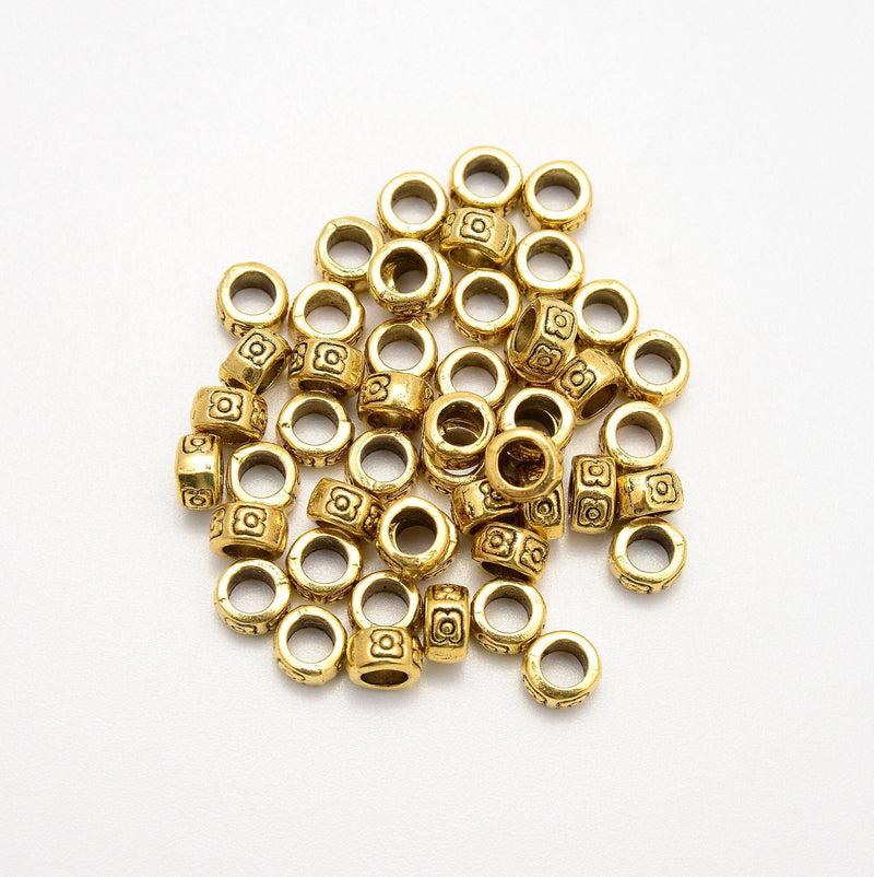 7mm Gold Antique Tube Rondelle Beads, Spacer Beads, Rondelle Bead Accents, Bead Accessories Jewelry Making DIY Bracelets Necklaces