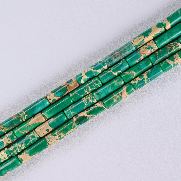 Green Sea Sediment Imperial Jasper Smooth Cylinder Tube Loose Beads 4x13mm - 15" Strand