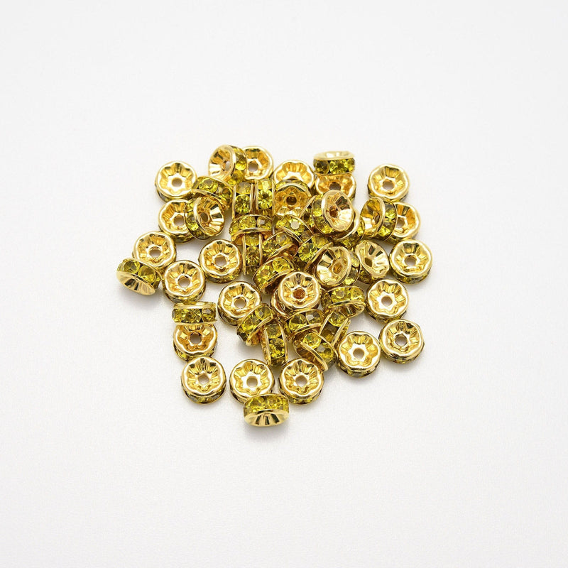 7mm Gold Plated Olivine Crystal Rhinestones Rondelle, Spacer Beads, Bead Accessories Jewelry Making DIY Bracelets Necklaces