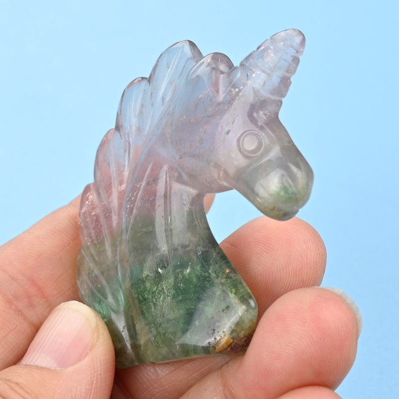 Carved Unicorn Figurine, 2 inches Natural Fluorite Unicorn Gemstone, Unicorn Crystal Decor, Fluorite.
