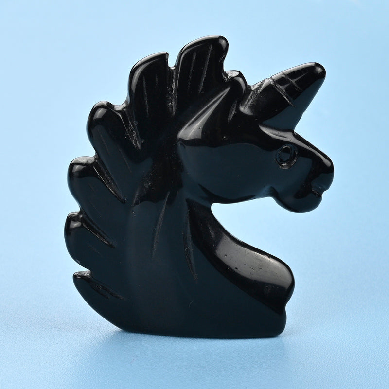 Carved Unicorn Figurine, 2 inches Natural Black Obsidian Unicorn Gemstone, Unicorn Crystal Decor, Black Obsidian.