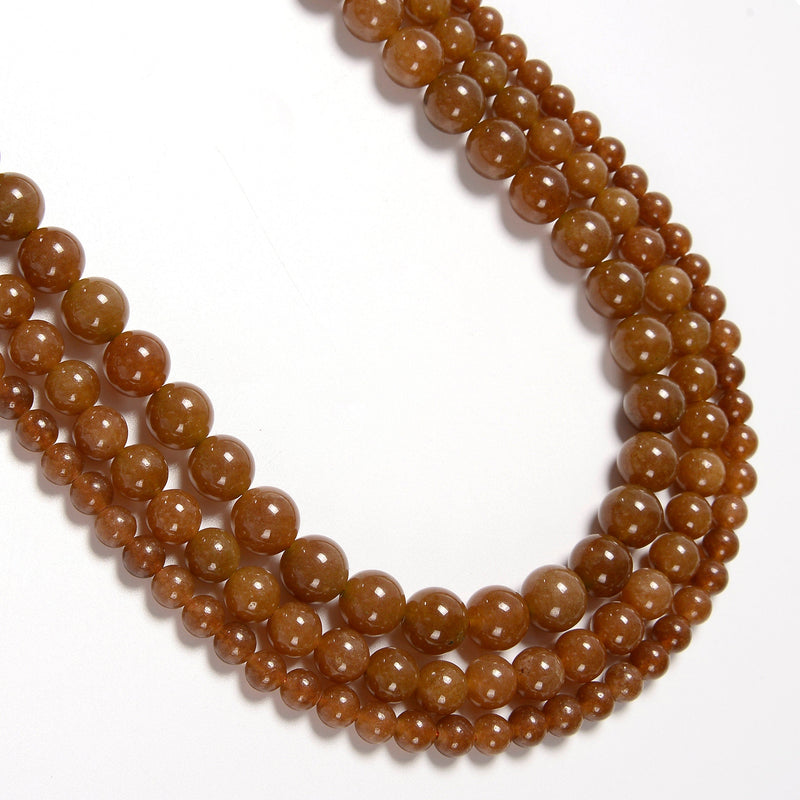 Caramel Color Dyed Jade / Brown Caramel Dyed Jade Smooth Round Loose Beads 6mm-10mm - 15" Strand