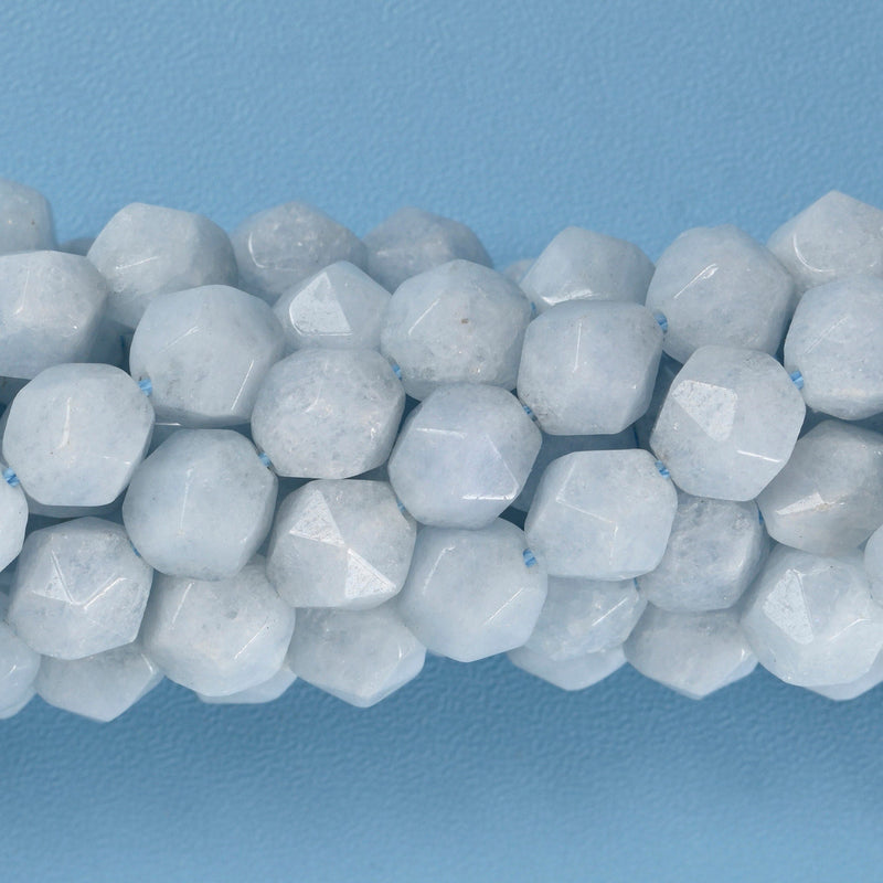 Aquamarine Star Cut Faceted Loose Beads 8mm - 15" Strand