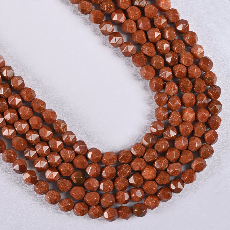 Gold Sandstone / Goldstone Star Cut Faceted Loose Beads 8mm - 15" Strand