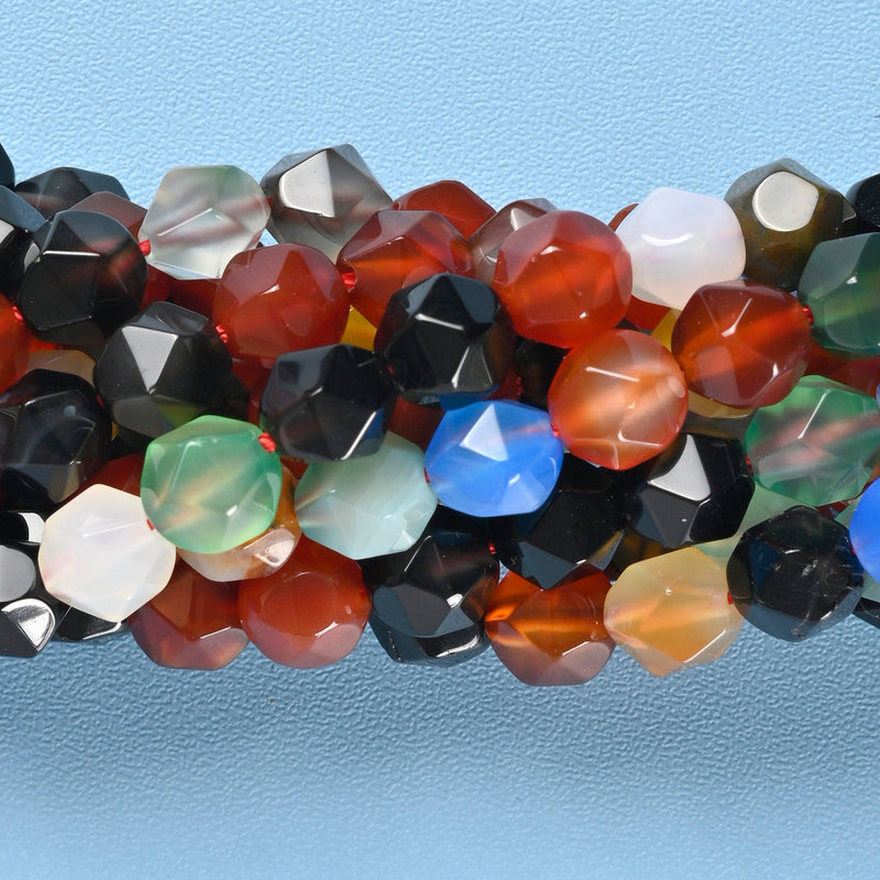 Multi Color Agate Star Cut Faceted Loose Beads 8mm - 15" Strand