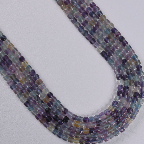 Fluorite Faceted Square Cube Diamond Cut Loose Beads 4mm - 15" Strand