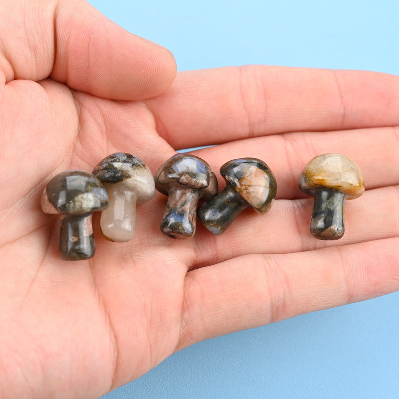 Carved Mushroom Figurine, 20mm Blue Labradorite Mushroom Gemstone, Crystal Decor, Blue Labradorite.
