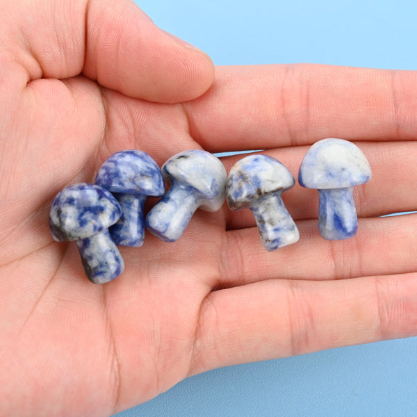 Carved Mushroom Figurine, 20mm Natural Blue Spot Jasper Mushroom Gemstone, Crystal Decor, Blue Spot Jasper.