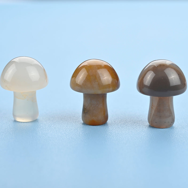 Carved Mushroom Crystal Figurine, 20mm Natural Gray Agate Mushroom Gemstone, Crystal Decor, Gray Agate.