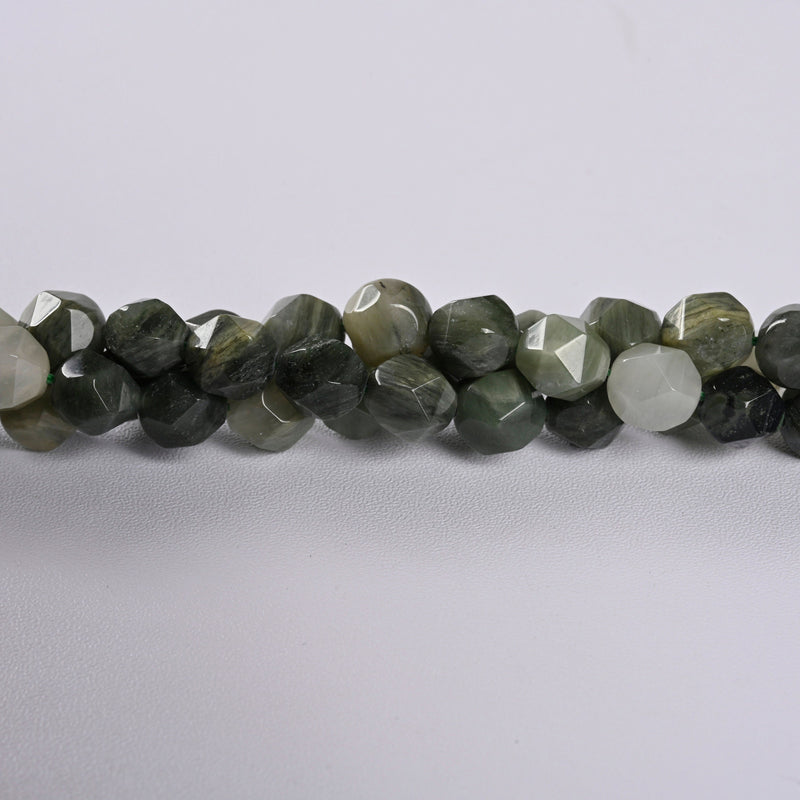 Moss Agate Star Cut Faceted Loose Beads 8mm - 15" Strand