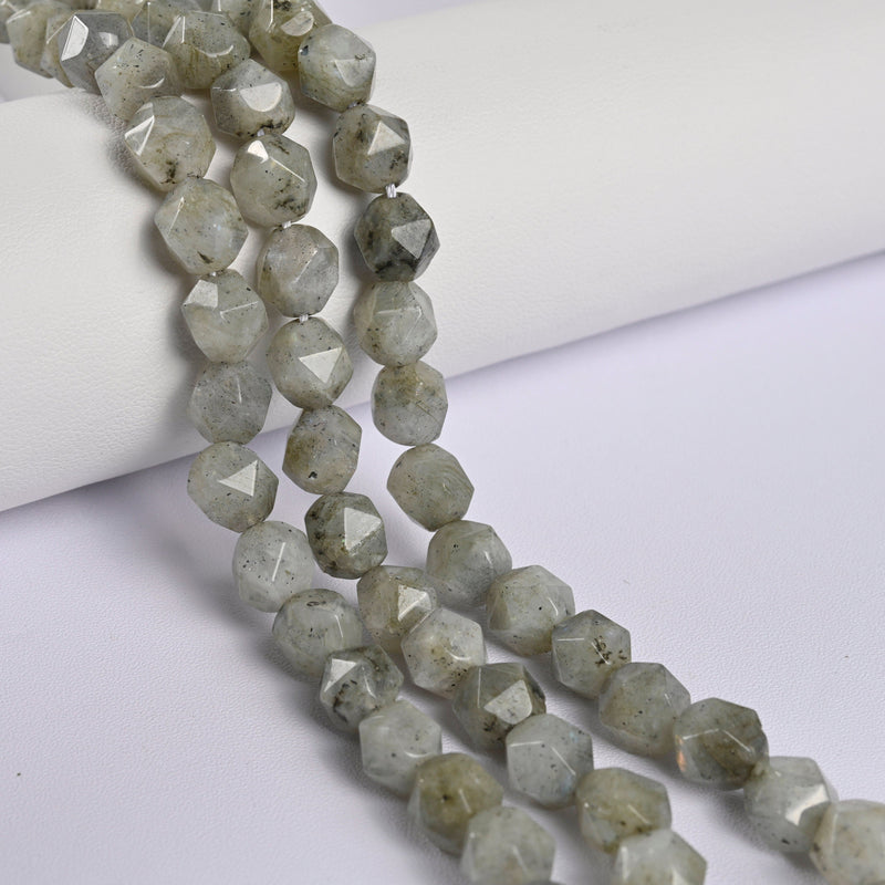 Grade B White Labradorite Star Cut Faceted Loose Beads 8mm - 15" Strand