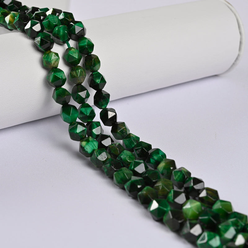 Green Tiger's Eye Star Cut Faceted Loose Beads 8mm - 15" Strand
