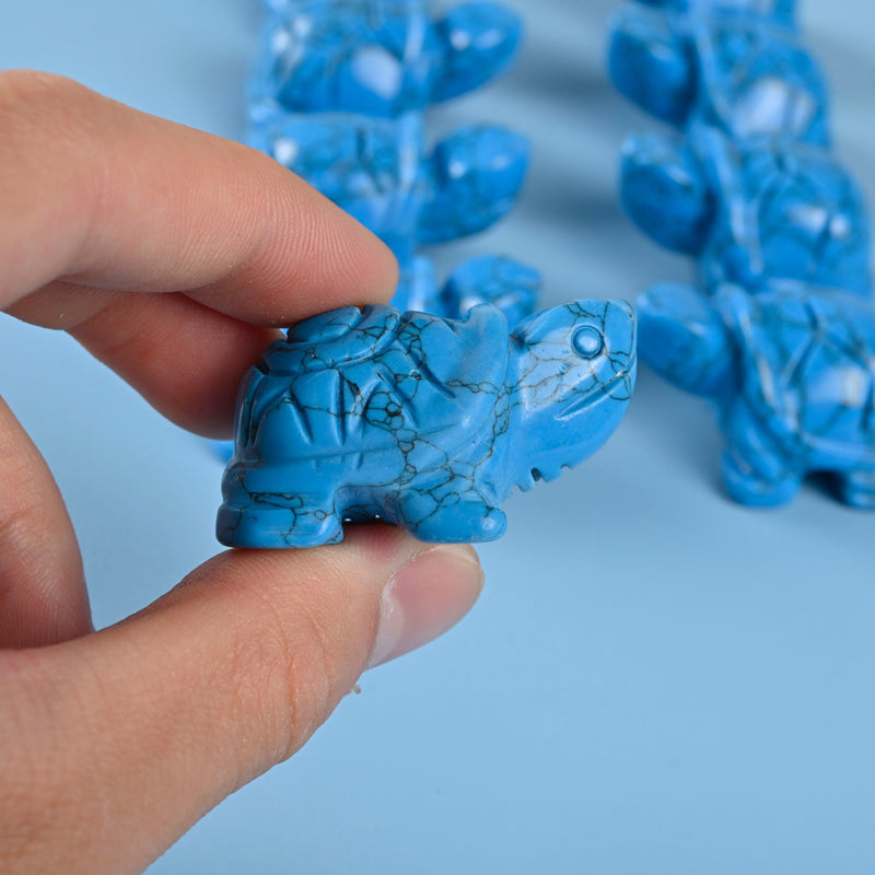 Carved Tortoise Crystal Figurine, 1.5 inch Blue Turquoise Howlite Turtle Gemstone, Crystal Decor, Blue Howlite.