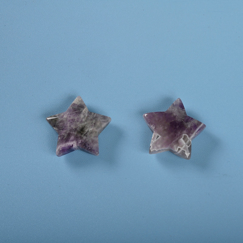 Carved Star Gemstone Crystal, Chevron Amethyst Star Crystal Carving, 30mm Star Figurine, Pocket Stone.