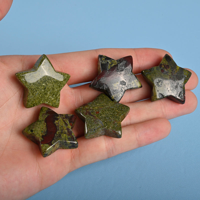 Carved Star Gemstone Crystal, Dragon Bloodstone Star Crystal Carving, 30mm Star Figurine, Pocket Stone.