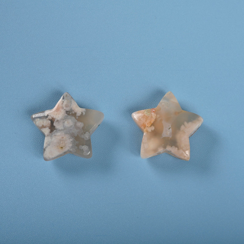 Carved Star Gemstone Crystal, Cherry Blossom Sakura Flower Agate Star Crystal Carving, 30mm Star Figurine, Pocket Stone.