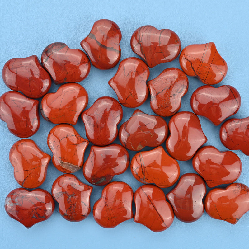Carved Puffy Heart Figurine, 25mm x 20mm Natural Red Jasper Heart Gemstone, Crystal Decor, Red Jasper Small Heart Stone.
