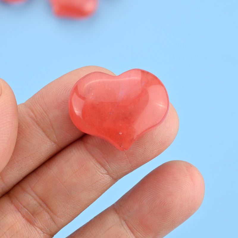 Carved Puffy Heart Figurine, 25mm x 20mm Cherry Quartz Heart Gemstone, Crystal Decor, Cherry Quartz Small Heart Stone.