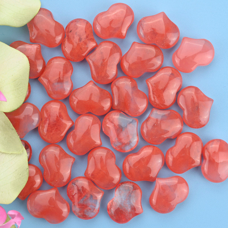 Carved Puffy Heart Figurine, 25mm x 20mm Cherry Quartz Heart Gemstone, Crystal Decor, Cherry Quartz Small Heart Stone.