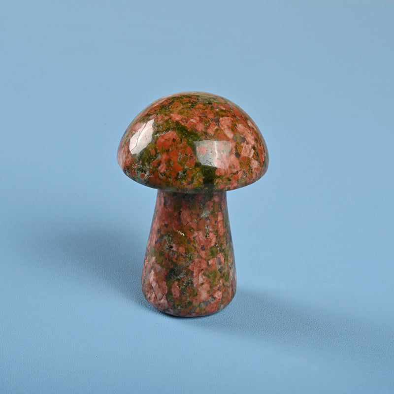 Carved Mushroom Crystal Figurine, 2 Inch Natural Unakite Mushroom Gemstone, Crystal Decor, Unakite Jasper.
