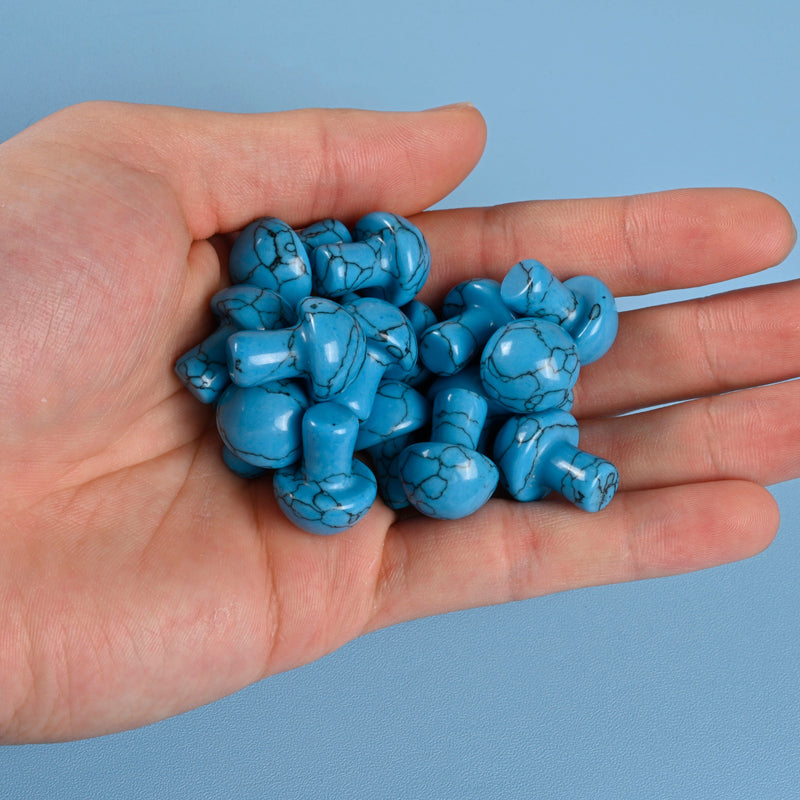 Carved Blue Turquoise Howlite Mushroom Crystal Figurine, 20mm.
