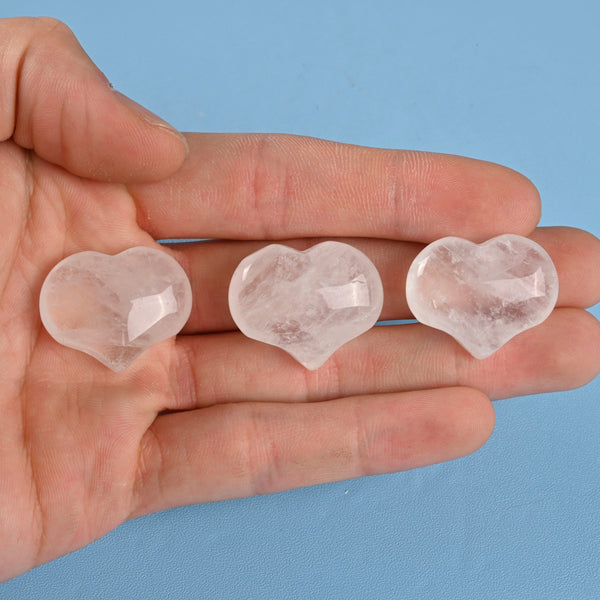 Carved Puffy Heart Figurine, 25mm x 20mm Natural Clear Quartz Heart Gemstone, Crystal Decor, Clear Quartz Small Heart Stone.