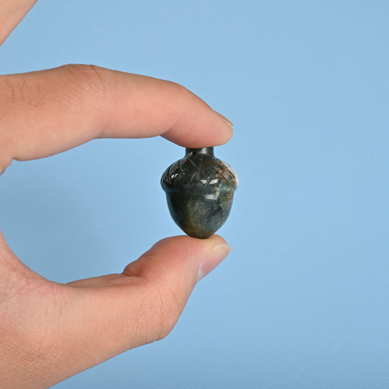 Carved Acorn Crystal Figurine, 1 inch Natural Indian Agate Acorn Gemstone, Cute Crystal Decor, India Agate Chestnut.