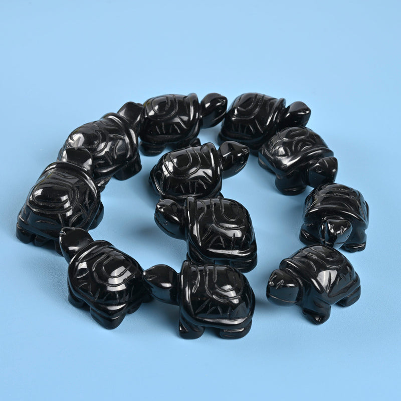 Carved Tortoise Crystal Figurine, 2 inch Natural Black Obsidian Turtle Gemstone, Crystal Decor, Black Obsidian.