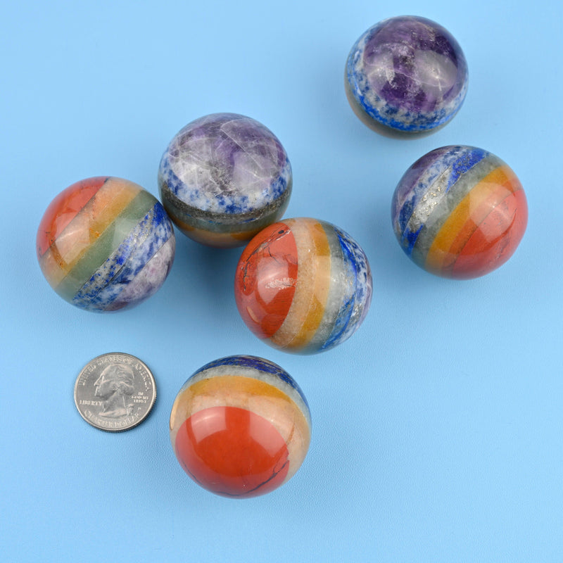 Chakra Sphere Ball Crystal, Sphere Gemstone, 20mm, 30mm, 40mm Sphere Ball, Chakra Reiki Stone 7 Gemstones.