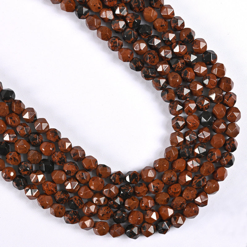 Mahogany Obsidian Star Cut Faceted Loose Beads 8mm - 15" Strand